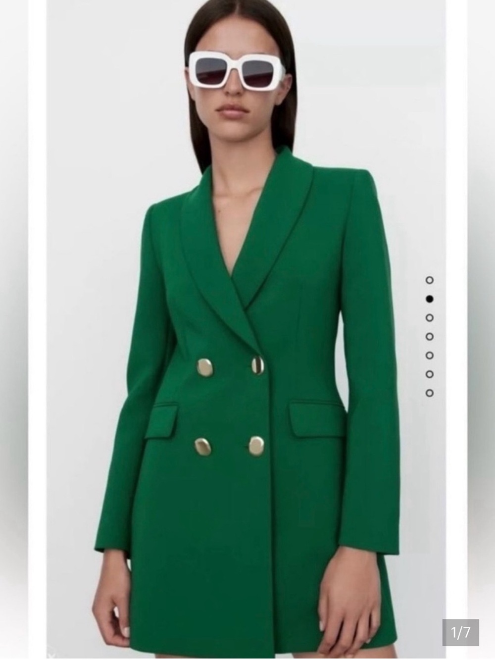 Zara Emerald green Double-Breasted Blazer Dress L